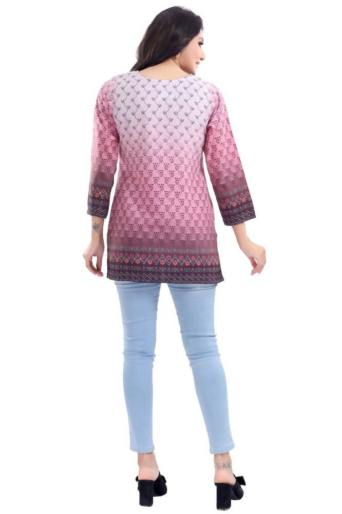 Snehal Creations Dark Pink Faux Crepe Short Kurti Tunic Top | Grocsy