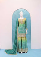 Anaita Green Digital print with Embroidered Silk Stitched Plazo Suit | Grocsy