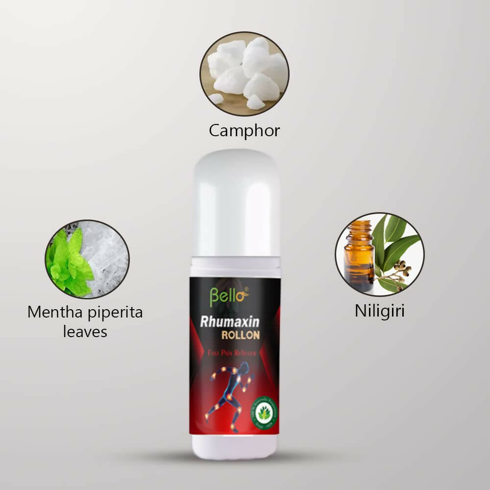 Bello Herbals Rhumaxin Rollon for Fast Herbal Pain Relief Liniment | Grocsy
