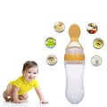 Safe-O-Kid Easy Set of 2 Squeezy Silicone Food Feeder Spoon (Soft Tip) Bottle- Yellow- 90mL | Grocsy