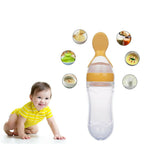 Safe-O-Kid Easy Set of 2 Squeezy Silicone Food Feeder Spoon (Soft Tip) Bottle- Yellow- 90mL | Grocsy
