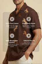 Galloping — Brown Horse Embroidered Cotton Shirt by Hilo Design | Grocsy