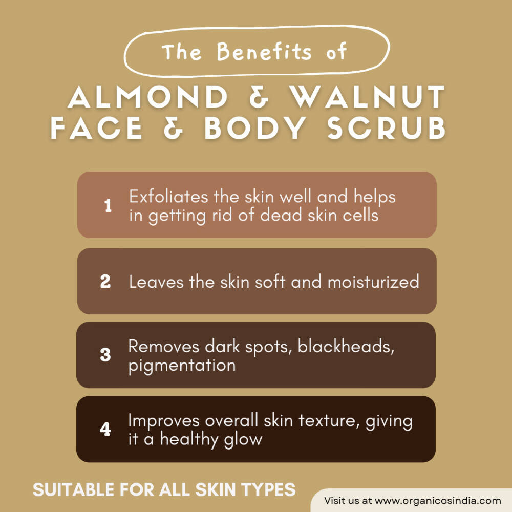 Organicos Almond+Walnut Face & Body Scrub | Grocsy