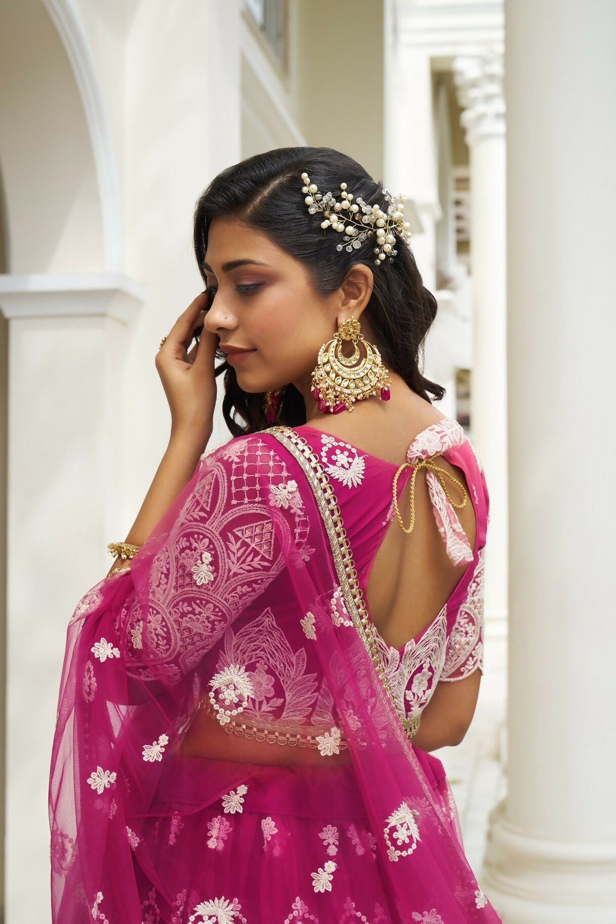 Eilara Glamorous Dark Pink Butterfly Net With Thread And Sequence Embroidered Work Fancy Lace Lehenga Choli For Wedding | Grocsy