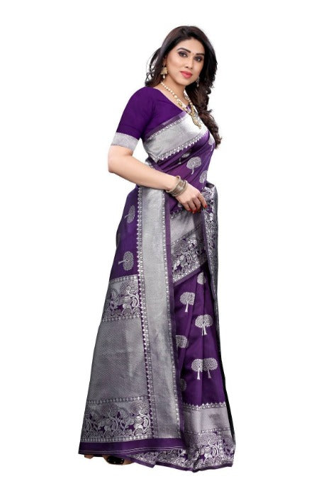 Vamika Banarasi Jacquard Weaving Purple Saree (AMEE PURPLE) | Grocsy