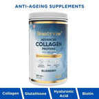 Beautywise Advanced Marine Collagen Anti-Aging Powder - Glutathione, HA & Biotin - Blueberry | Grocsy