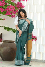 Beatitude Green Cotton Jacqaurd Border Tangail Handloom Saree | Grocsy