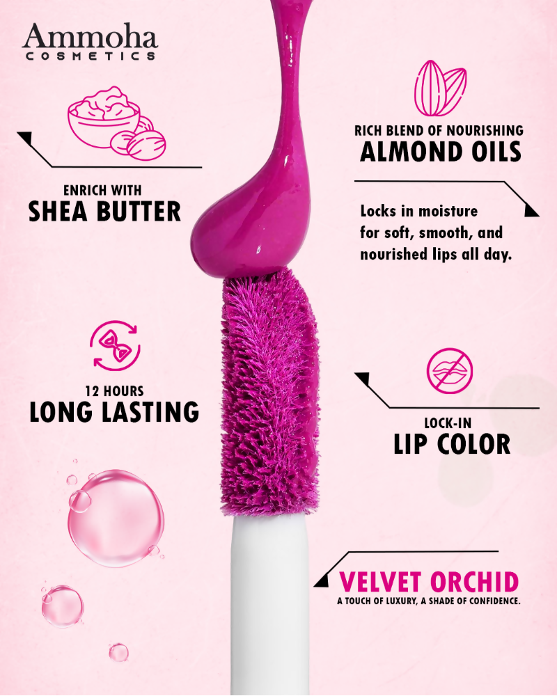 Ammoha Cosmetics Long-Lasting, Matte-Finished Velvet Orchid Color Liquid Lipstick | Grocsy