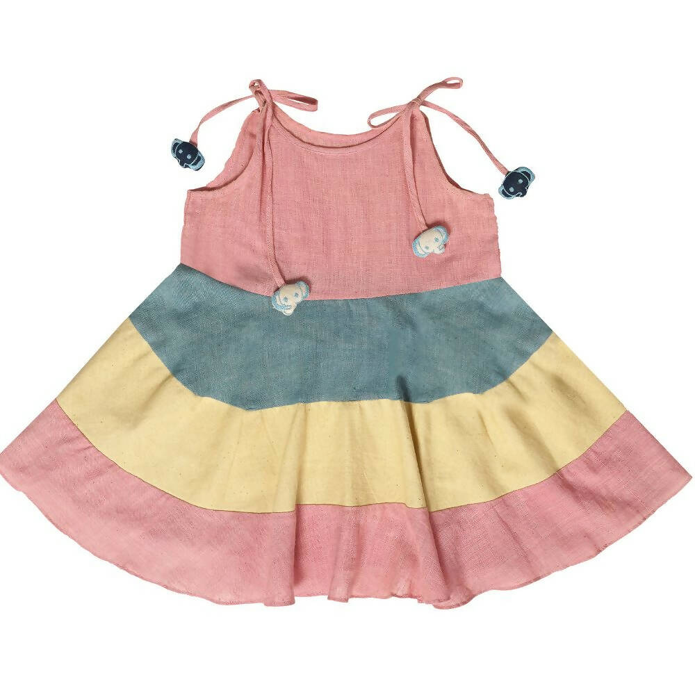 Mhyssa Sleeveless Flared Frock With Tie Ups - Pink | Grocsy