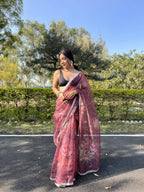 Vamsee Sia Maroon Organza Saree | Grocsy
