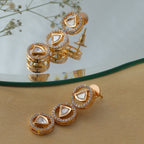 3 Tier Round Diamond and Kundan Earrings (Gold) - Ruby Raang | Grocsy