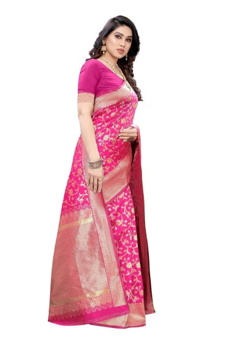 Vamika Banarasi Jacquard Weaving Pink Saree (PARINITI PINK) | Grocsy