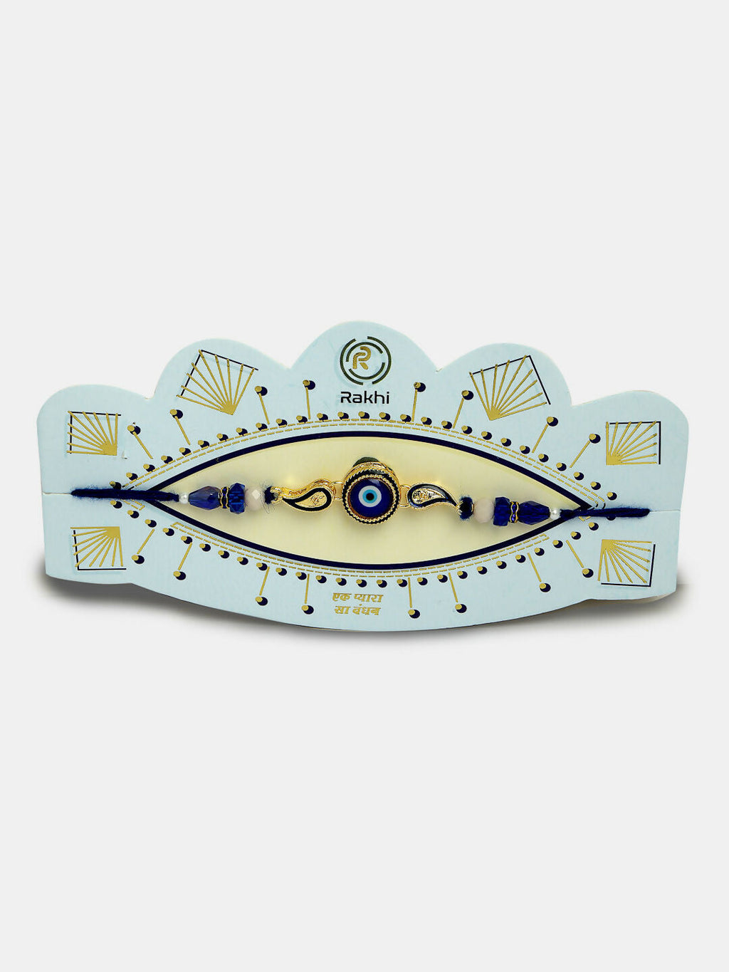 NVR Women & Men Set of 2 Blue Evil Eye Beaded Bhaiya Bhabhi Rakhi With Roli Chawal | Grocsy