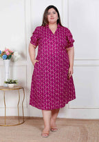 Miravan Plus Size Womens Magenta Floral Printed Cotton Dress With One Side Pocket | Grocsy