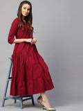 Yufta Women Maroon Embroidered Tiered Anarkali Kurta | Grocsy