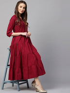 Yufta Women Maroon Embroidered Tiered Anarkali Kurta | Grocsy