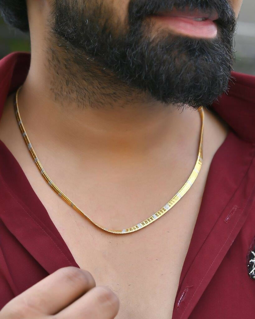 VOJ Dual Toned Self Designed Gold-Polished Chain For Men | Grocsy