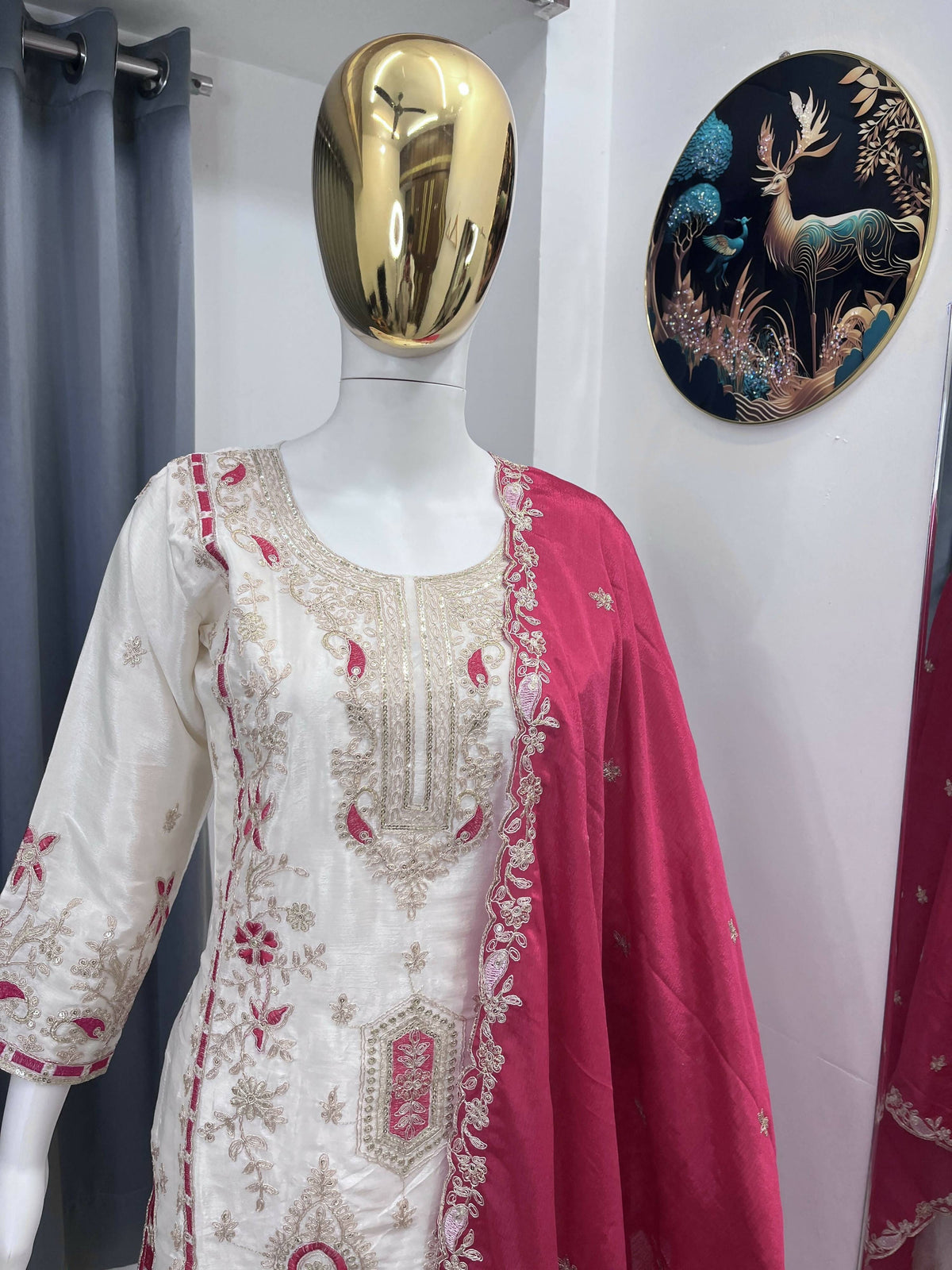 Teeya Creation White Color Chinon Silk Party Wear Trending Palazzo Set | Grocsy