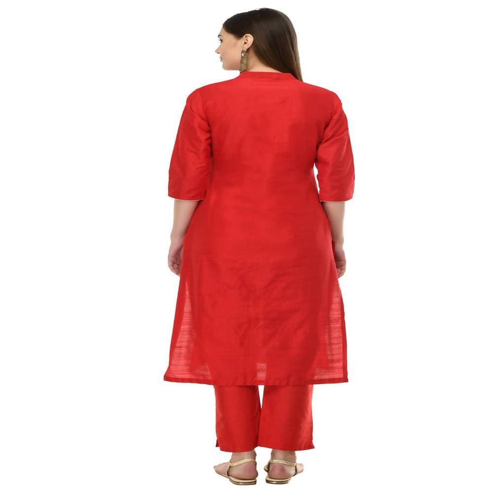 Lagi Women's Red Poly silk Straight Embroidred Kurta Pant (RO115B) | Grocsy