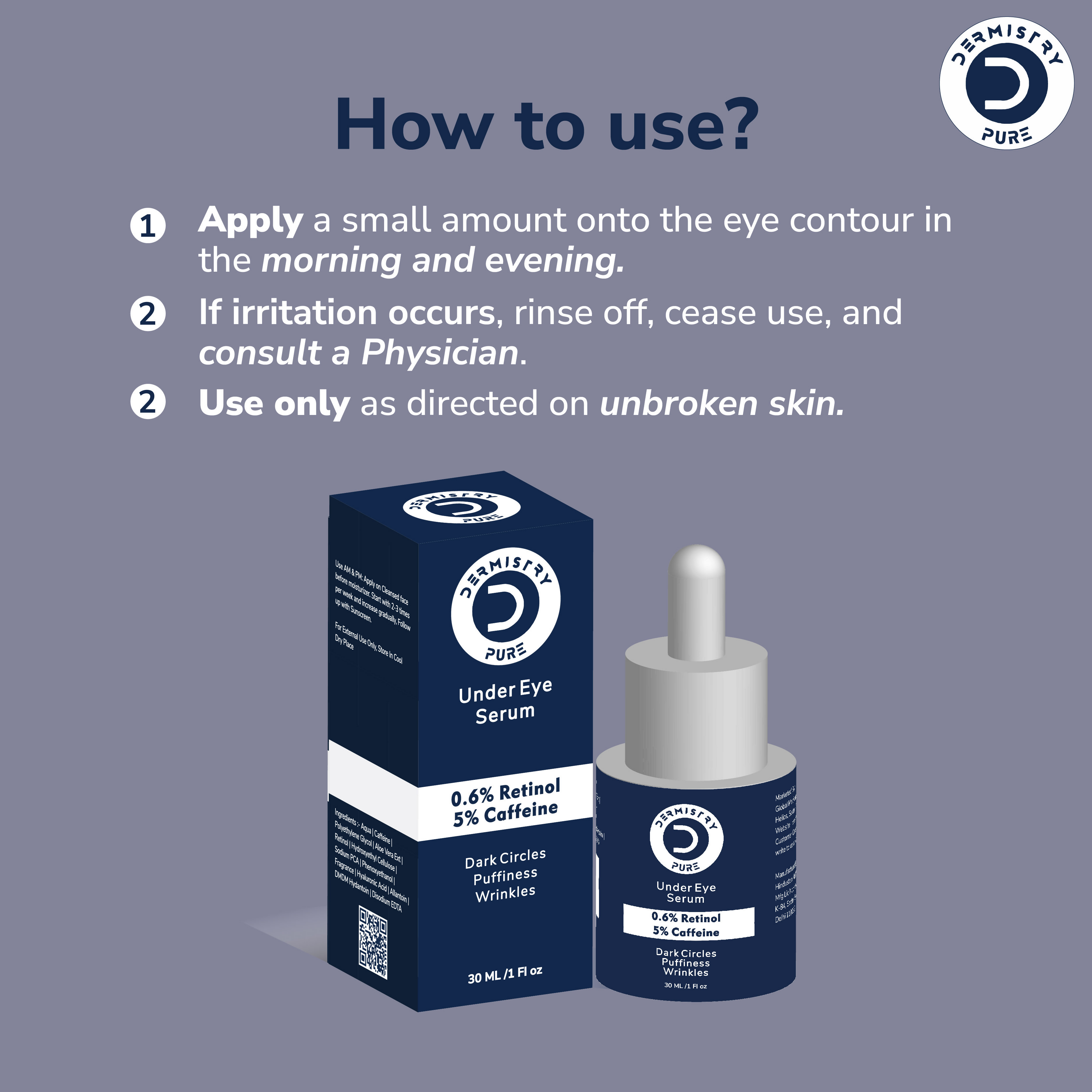 Dermistry 0.6% Retinol 5% Caffeine Under Eye Face Serum | Grocsy