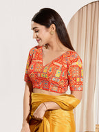 Joban Fashion Orange Viscose Rayon Padded Blouse With V Neck Elbow Sleeves | Grocsy