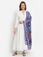 Myshka Women's White Solid Rayon Full Sleeve V Neck Casual Kurta Dupatta Set | Grocsy