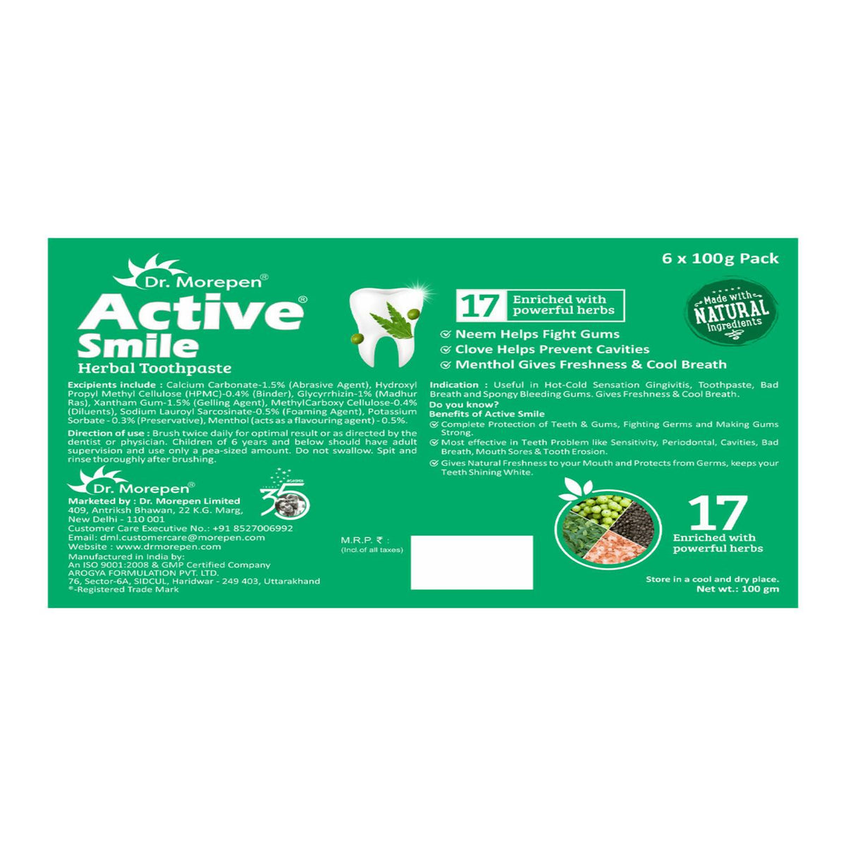 Dr. Morepen Active Smile Toothpaste with Bamboo Brush | Grocsy