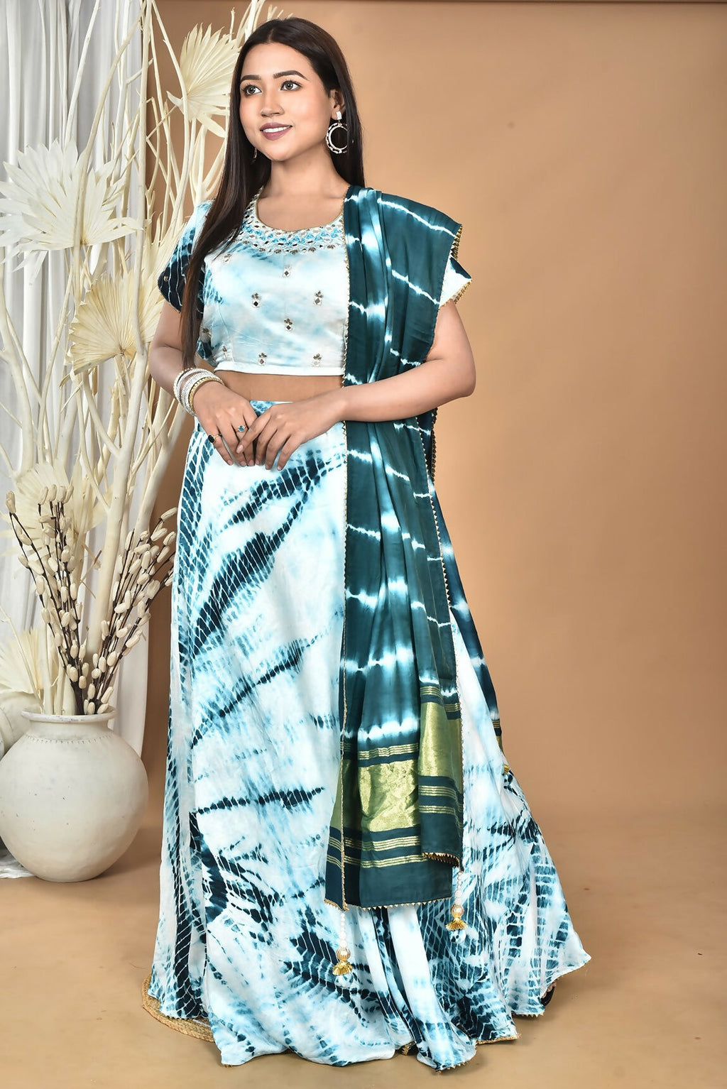 Morchari Women Tai Dai And Hand Embroidery Lehenga-Green | Grocsy
