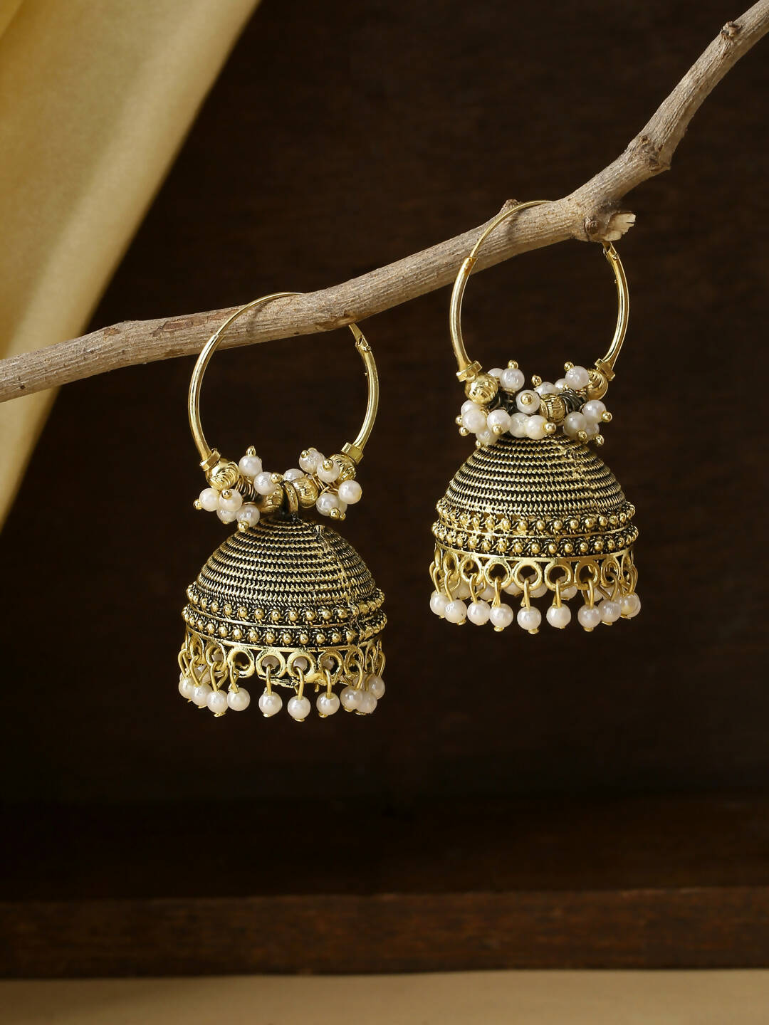 NVR Women Gold Toned Contemporary Jhumkas Earrings | Grocsy