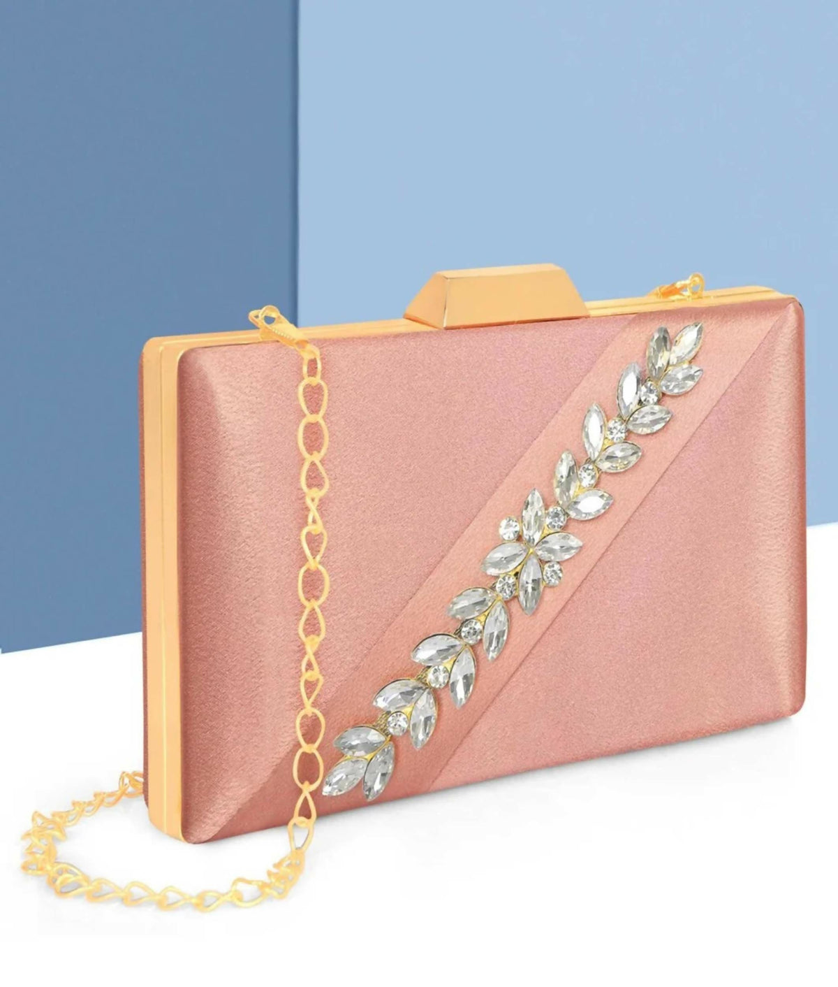 Joban Fashion Luxurious Satin Evening Clutch With Detachable Chain Strap - Light Pink | Grocsy