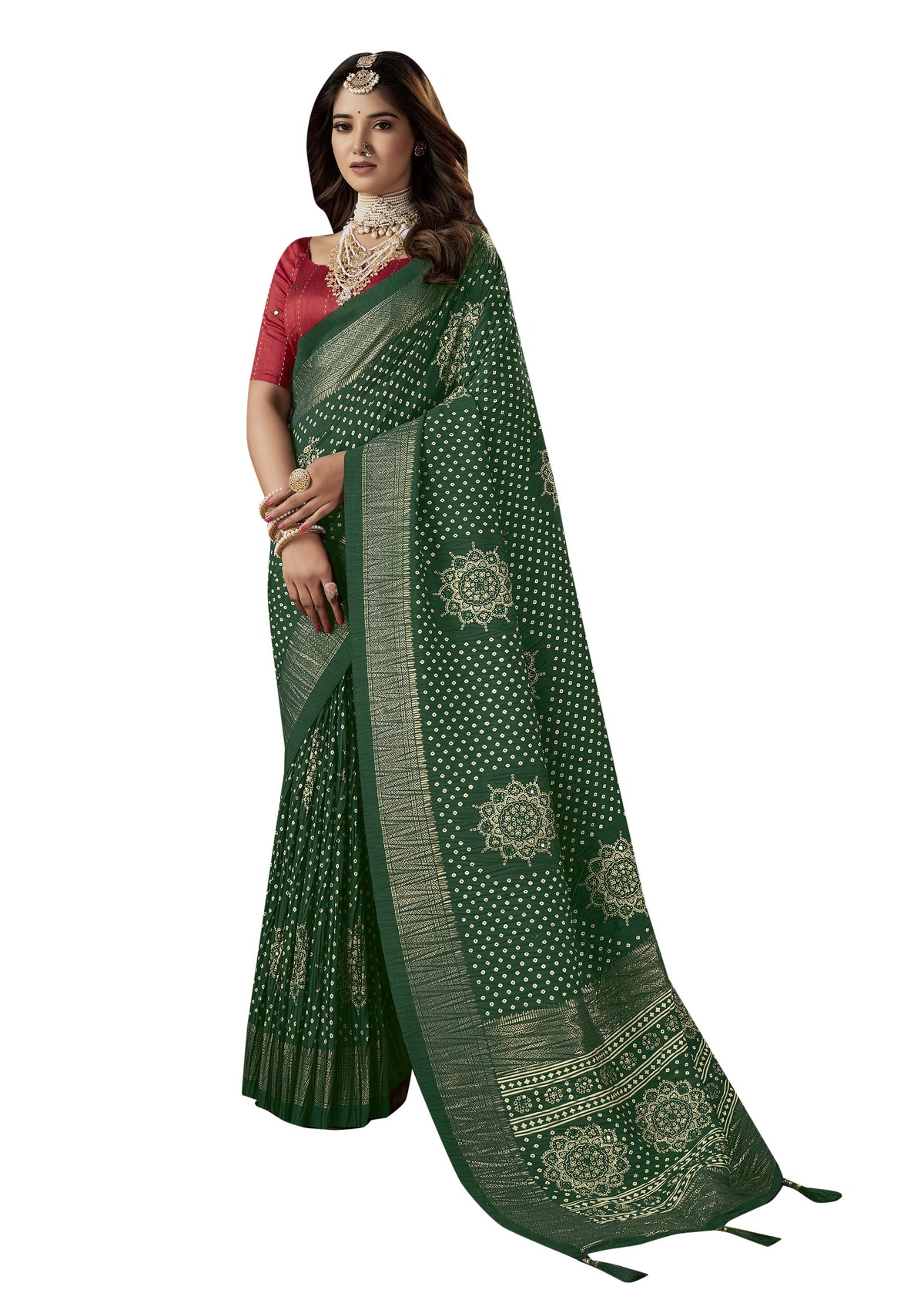 Joban Fashion Mustard Dola Silk Foil Print Zari Border Work Saree | Grocsy