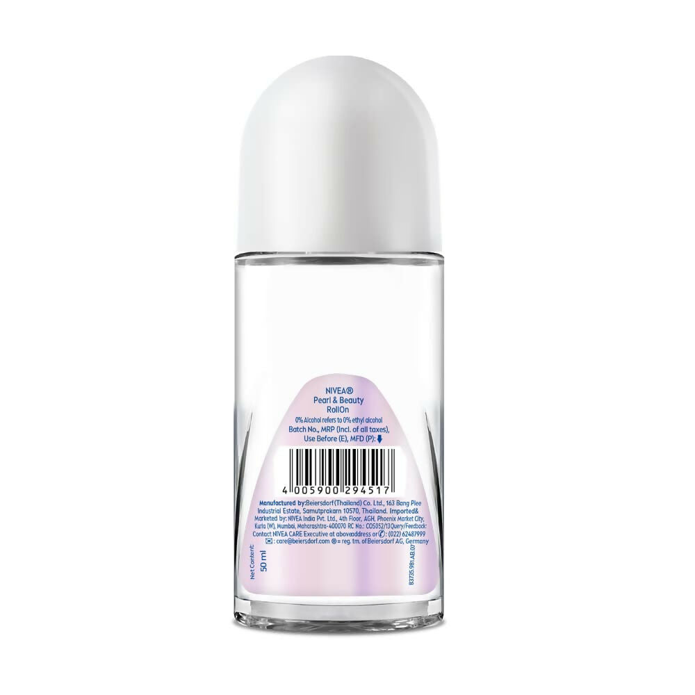 Nivea Pearl and Beauty Deo Roll On With Pearl Extracts & Avocado Oil 48 H Smooth & Beautiful Underarms 0% Alcohol | Grocsy