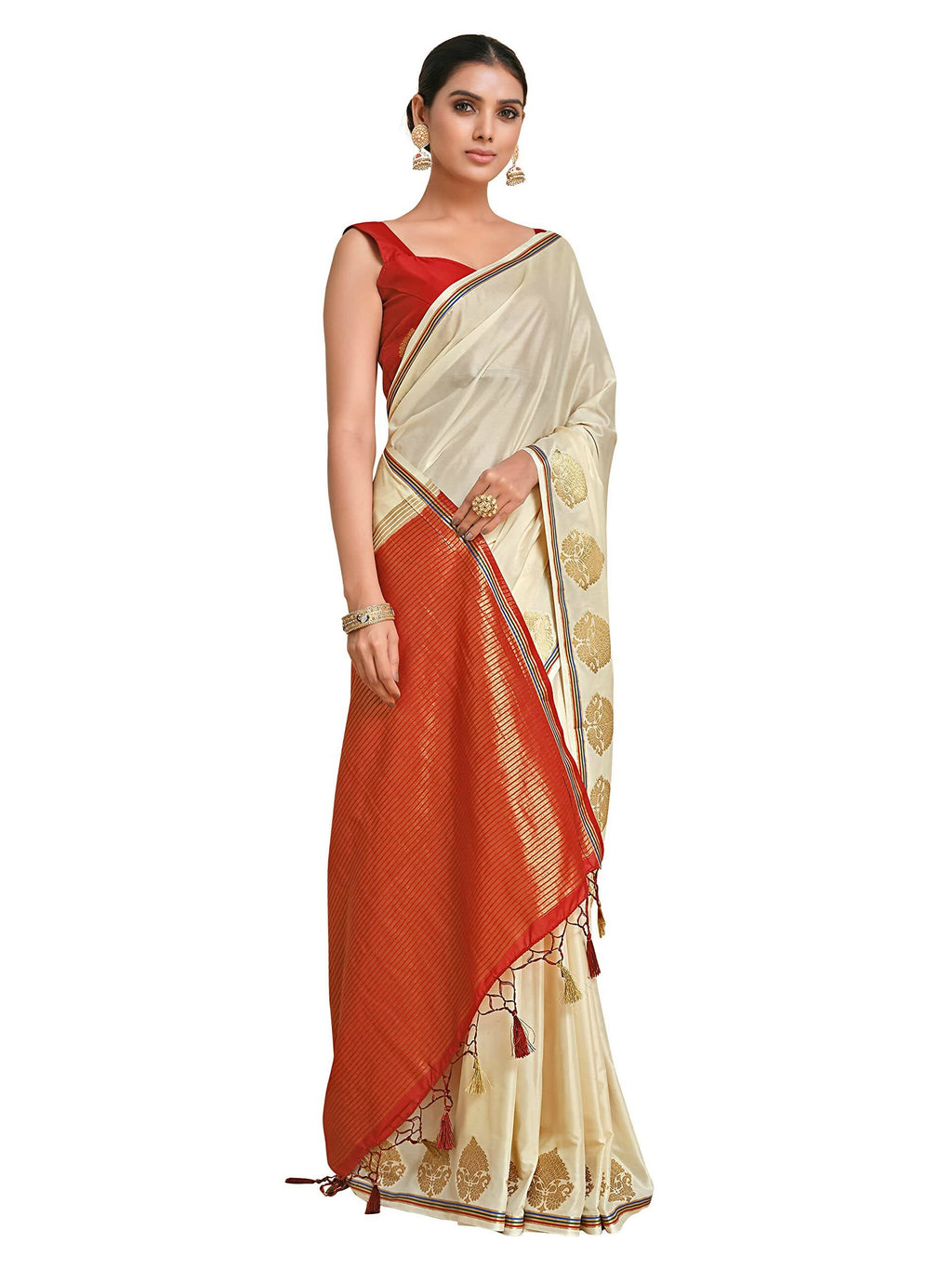 Mimosa Women's Beige Pure Crepe Saree | Grocsy