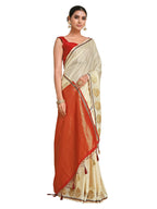 Mimosa Women's Beige Pure Crepe Saree | Grocsy