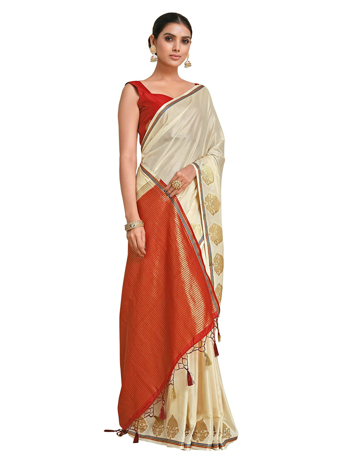 Mimosa Women's Beige Pure Crepe Saree | Grocsy