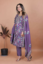 Joban Fashion Purple Silk Embroidered Kurti Set | Grocsy