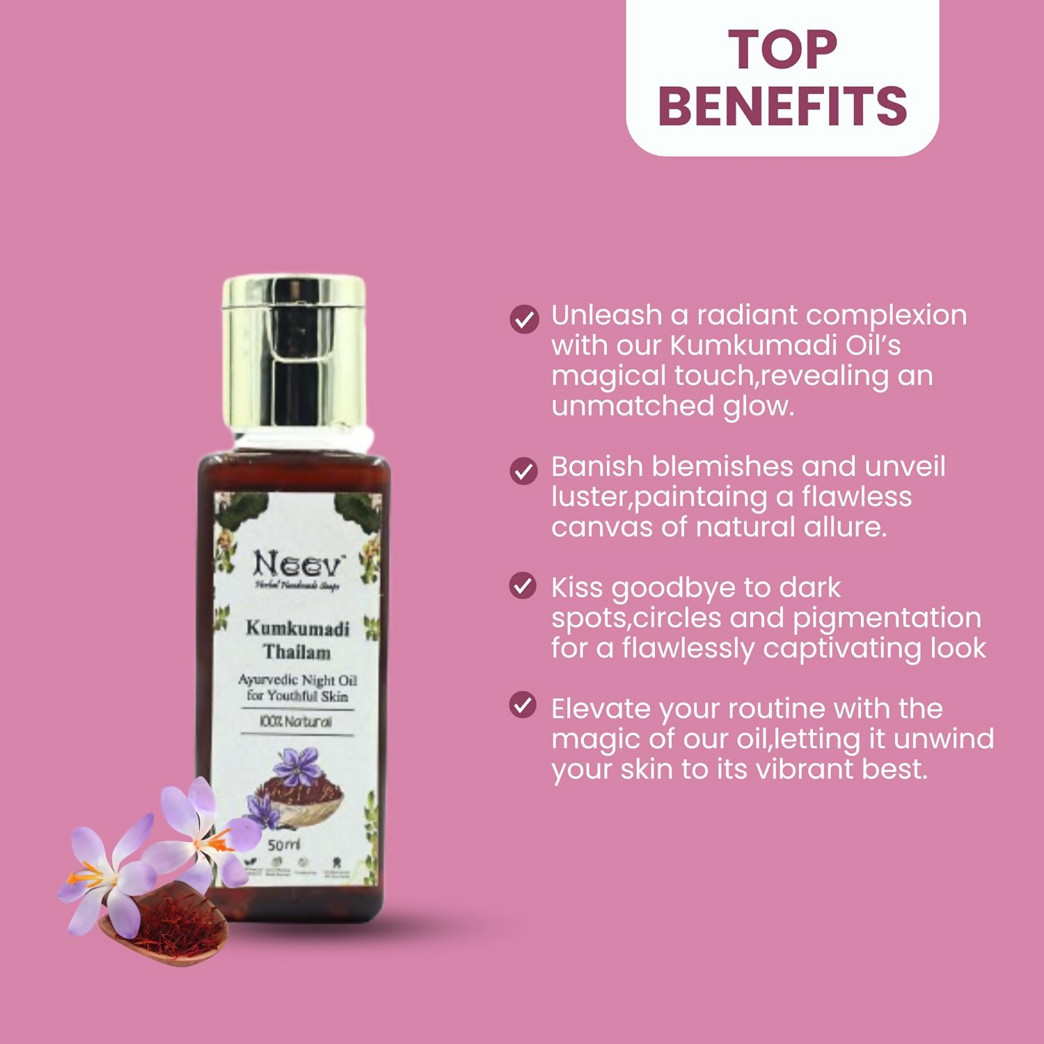 Neev Herbal Handmade Soaps Kumkumadi Oil | Grocsy