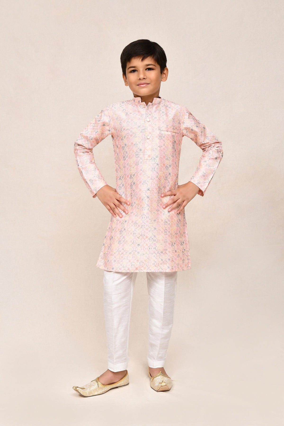 Joban Fashion Art Silk Baby Pink Kurta With Straight Fit Pant | Grocsy