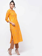 Aniyah Cotton Block Printed Yellow Straight Kurta (AN-137K) | Grocsy