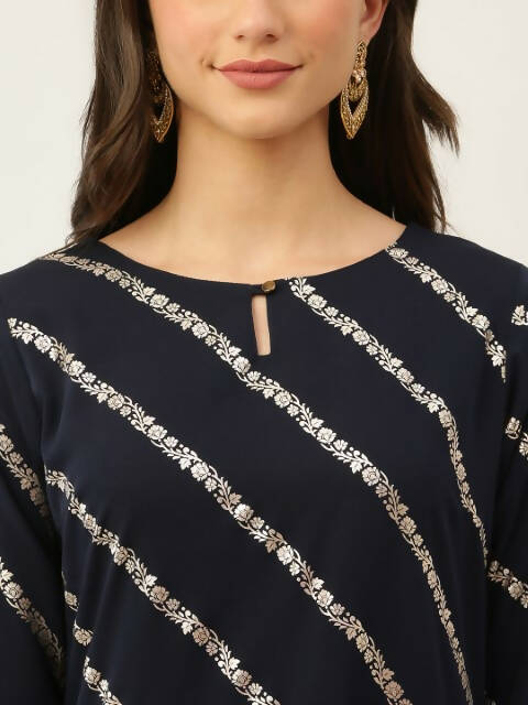 FIORRA Women's Navy Blue Poly Crepe Straight Kurta Pant With Dupatta | Grocsy