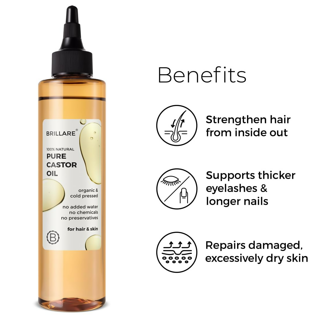 Brillare 100% Natural Pure Castor Oil For Hair Growth | Grocsy