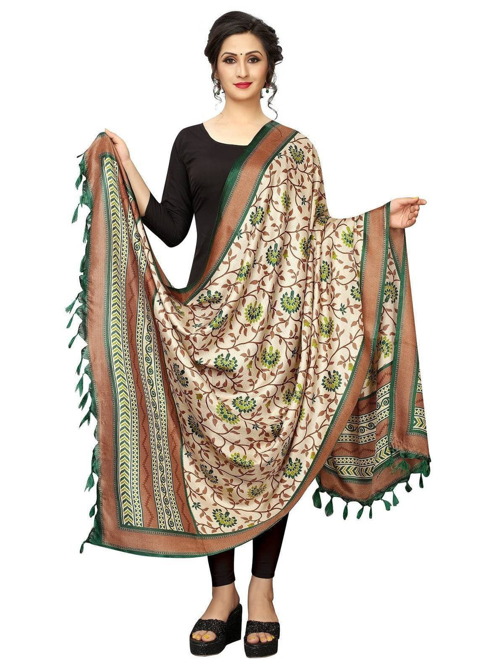 Vamika Green Printed Khadi Bhagalpuri Dupatta | Grocsy