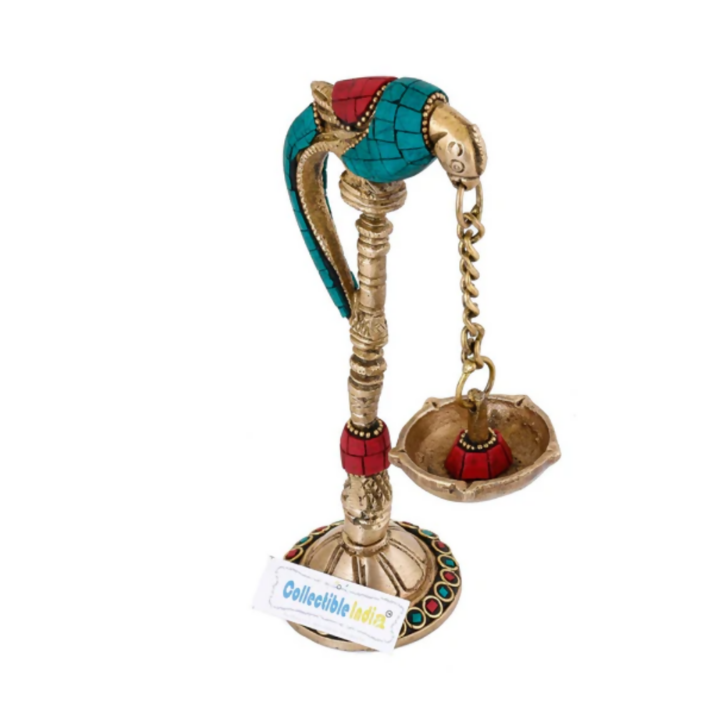 CraftVatika Brass Parrot Bird Diya Oil Lamp Stand Showpiece | Grocsy