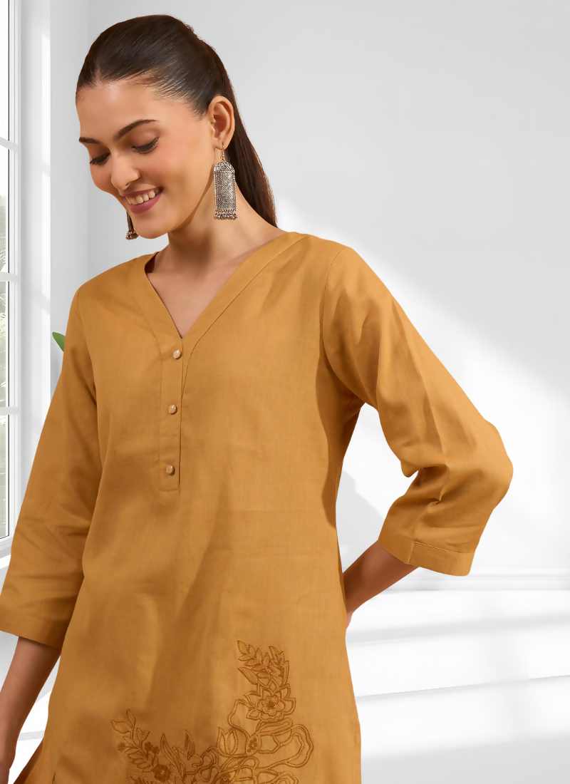 Joban Fashion Coral Cotton, Linen Embroidered Readymade Cord Set | Grocsy