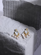Gold-Toned White Kundan Contemporary Gold-Polished Drop Earrings - Ruby Raang | Grocsy
