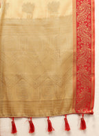 Lorenvalley Fashion Cream Cotton Woven Design with Zari Weaving Design Saree | Grocsy