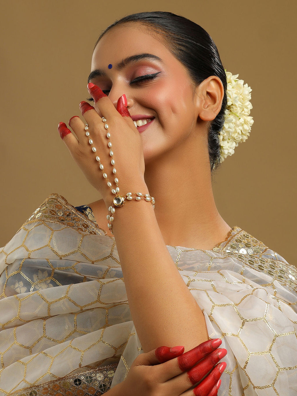 Ruby Raang Gold Kundan & Pearl Haath Phool | Grocsy