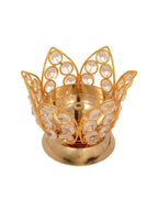 CraftVatika Gold Toned Crystal Lotus Shaped Diya | Grocsy