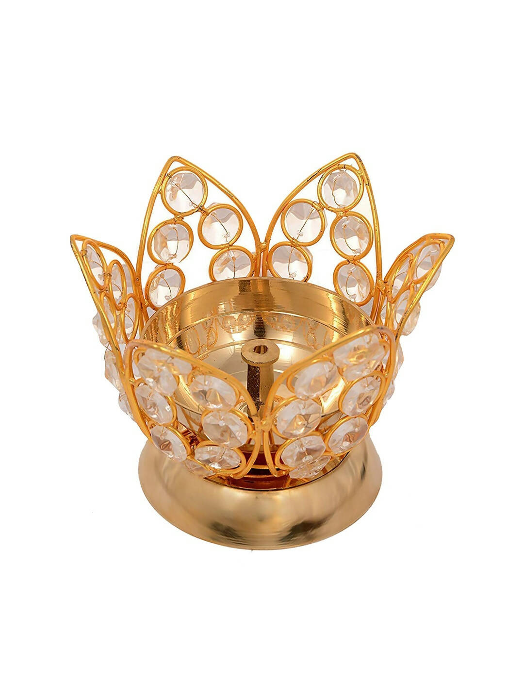 CraftVatika Gold Toned Crystal Lotus Shaped Diya | Grocsy