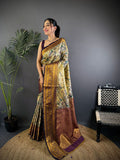 Elora Green Silk Leheriya Meenakari Zari Weaves Dharmavaram Saree | Grocsy